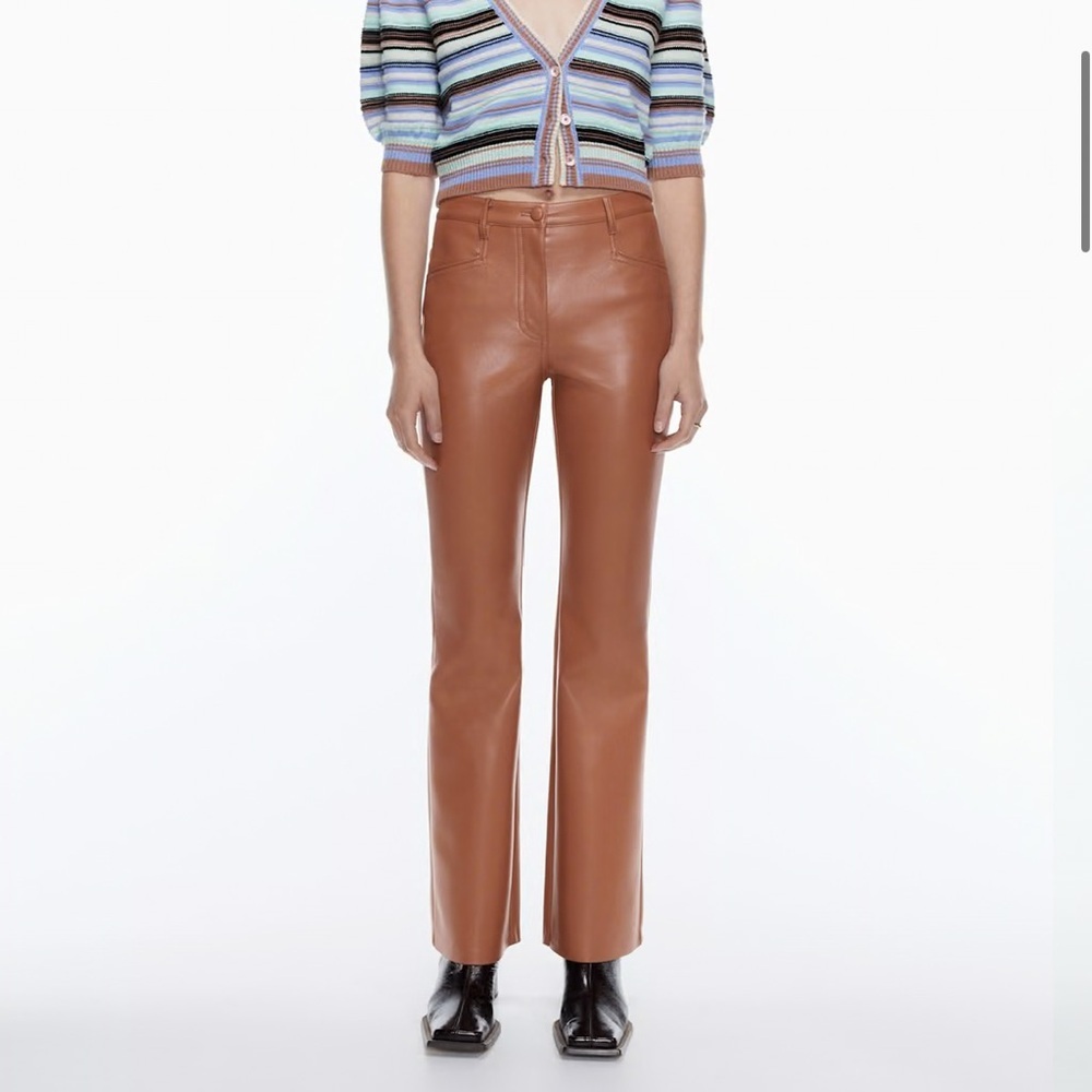 Aritzia Wilfred Coastal Cowgirl Boho Brown Faux Leather Wide Leg Flare Pants